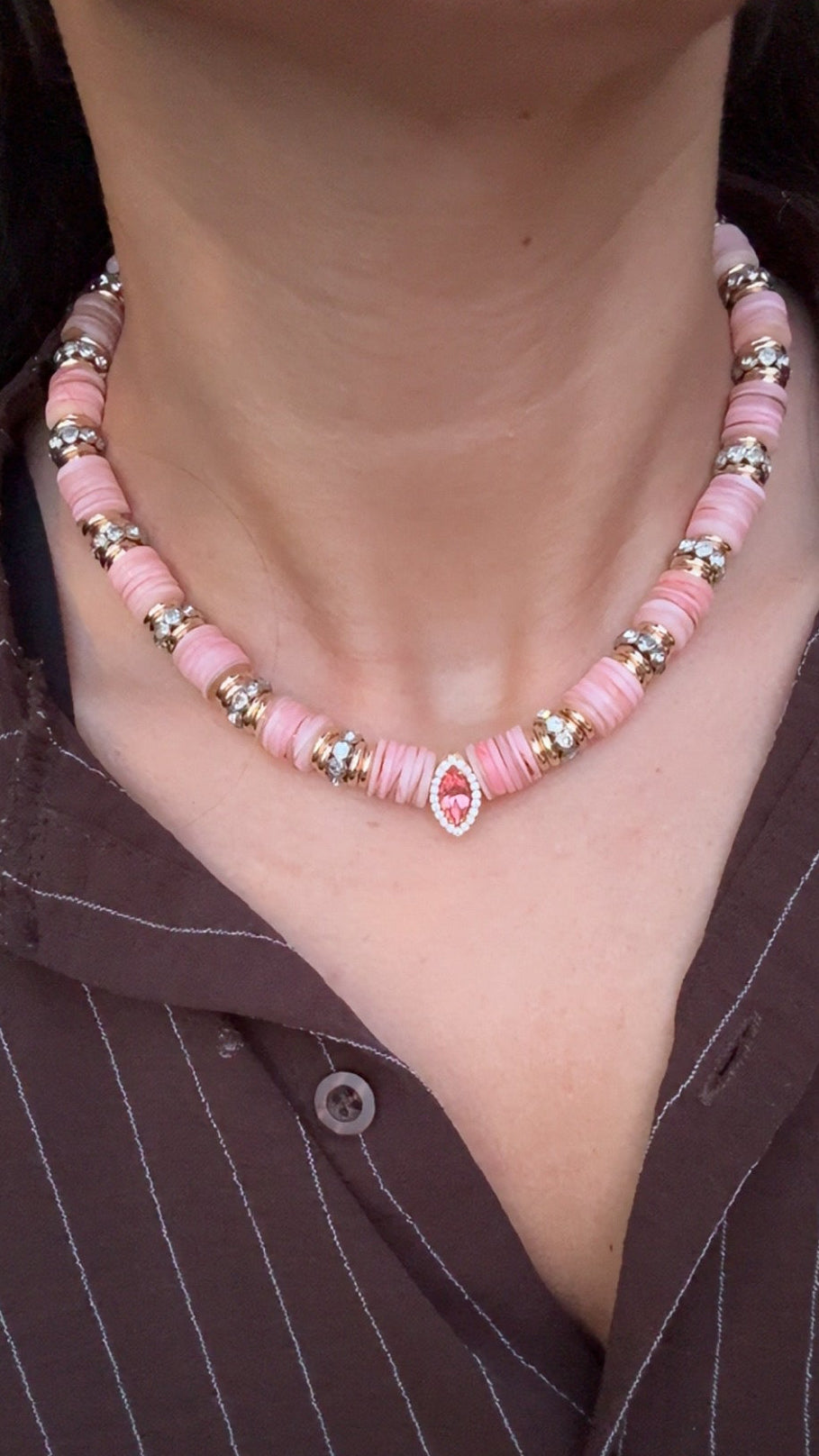 Collier marquise rose bonbon