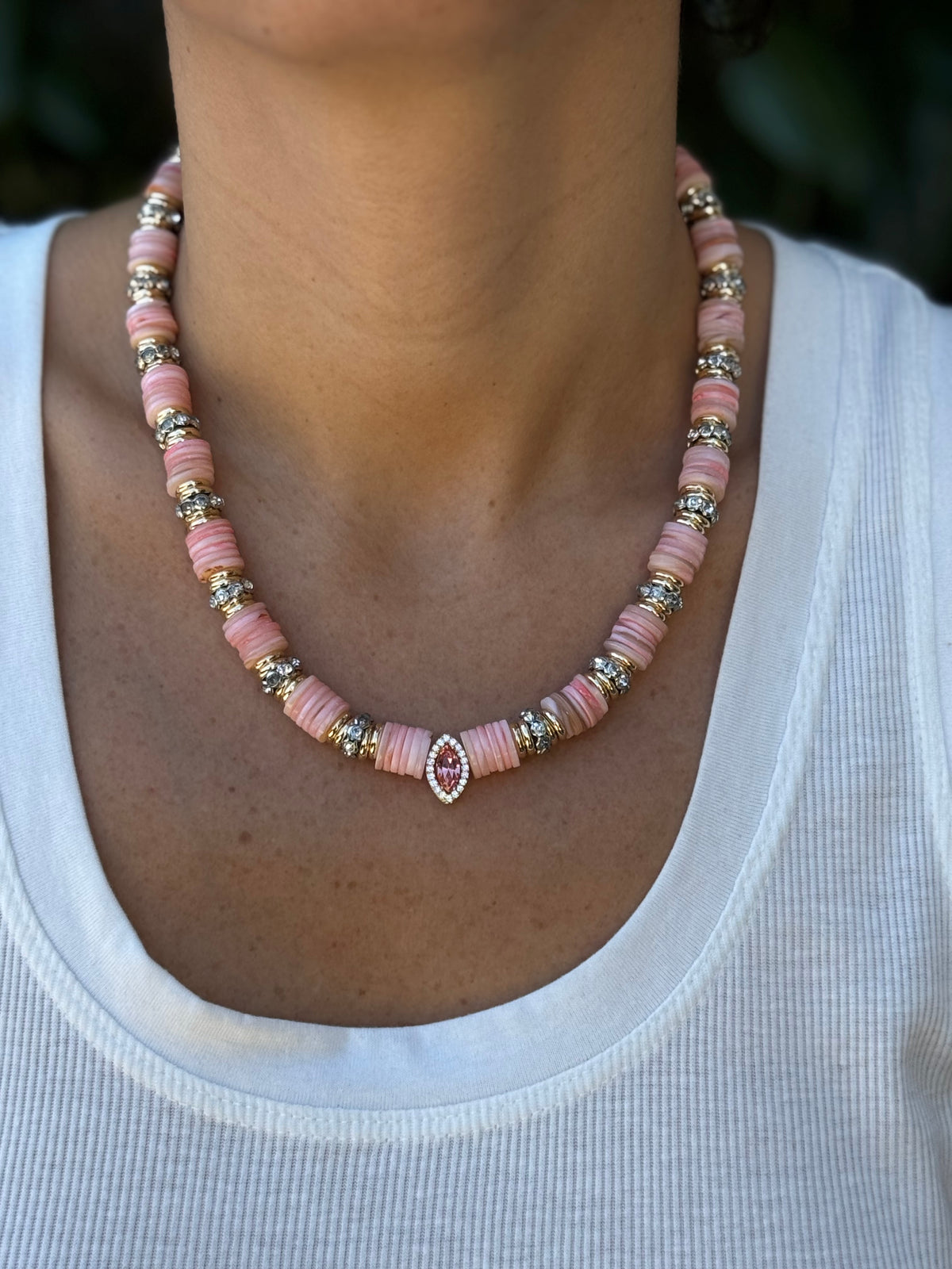Collier marquise rose bonbon