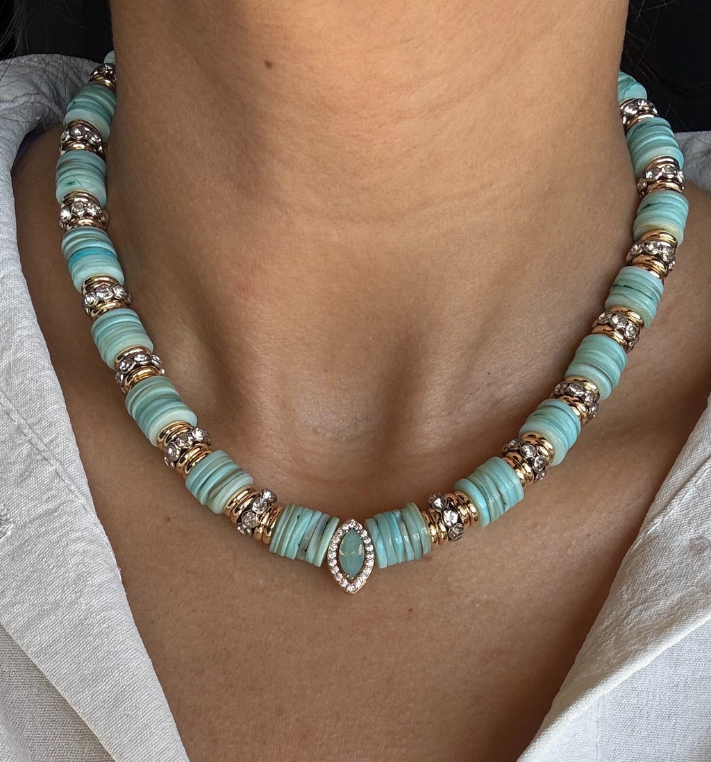 Collier Perle avec Marquise Bleu