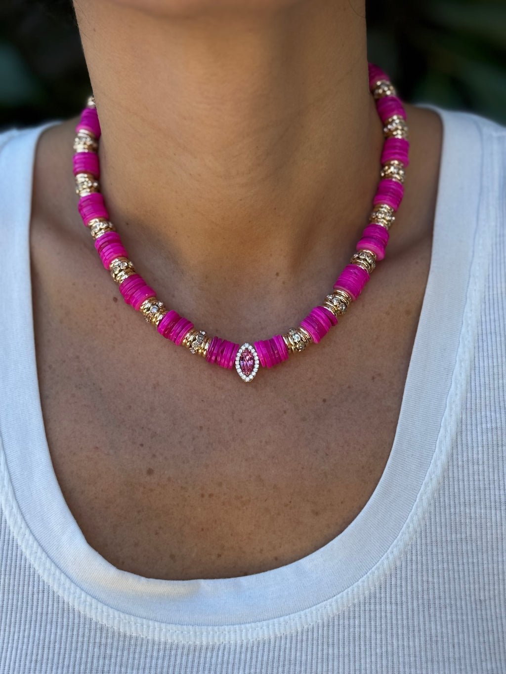 Collier marquise rose fushia