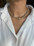Collier perle verte avec boule zirconium